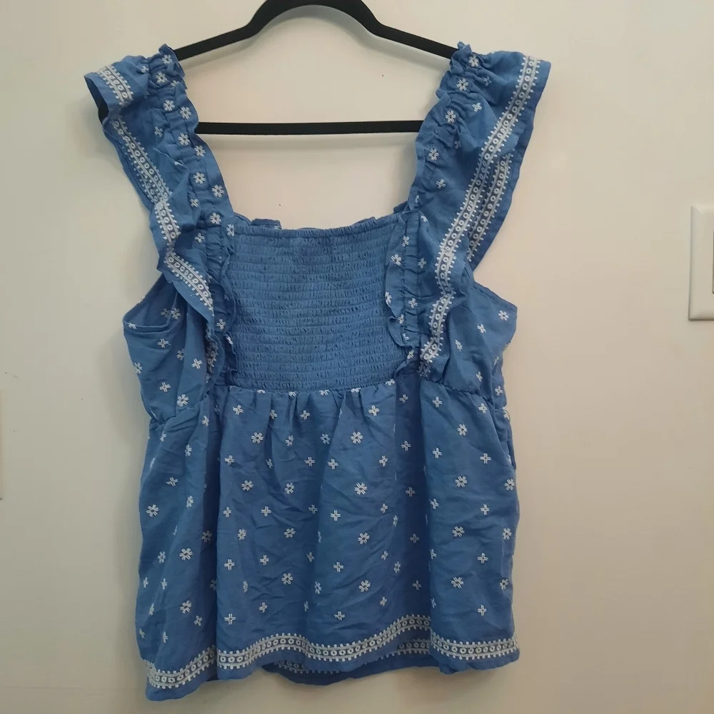 NWT Old Navy Embroidered Print Ruffle Babydoll Top - Picture 7 of 7